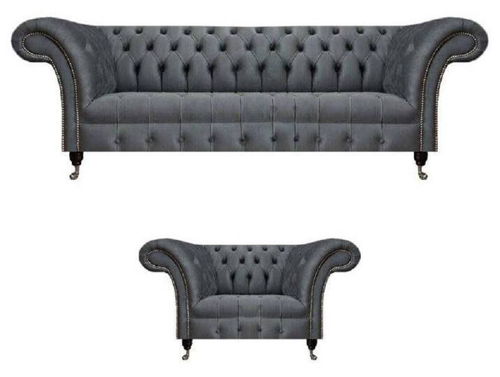 JVmoebel Chesterfield-Sofa Exklusive Graue Chesterfied Garnitur Designer Sessel Moderner 3-Sitzer, Made in Europa, grau JVmoebel Chesterfield-Sofa Exklusive Graue Chesterfied Garnitur Designer Sessel Moderner 3-Sitzer, Made in Europa, grau von OTTO