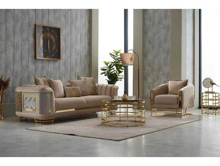 JVmoebel Sofa Polstersofa Couchgarnitur Dreisitzer Sessel Beige Couch Stoffsofa 2tlg, Made in Europa, beige von OTTO