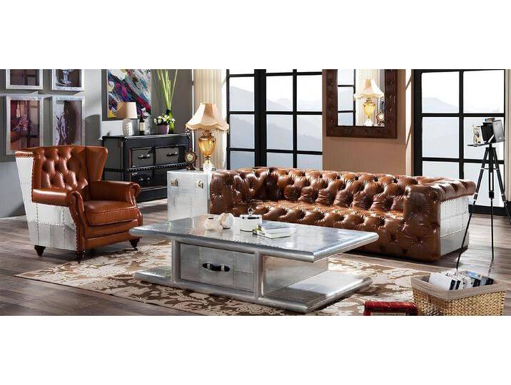 JVmoebel 3-Sitzer Vintage Ledersofa Dreisitzer mit AluminiumElementen, Made in Europa, braun von OTTO