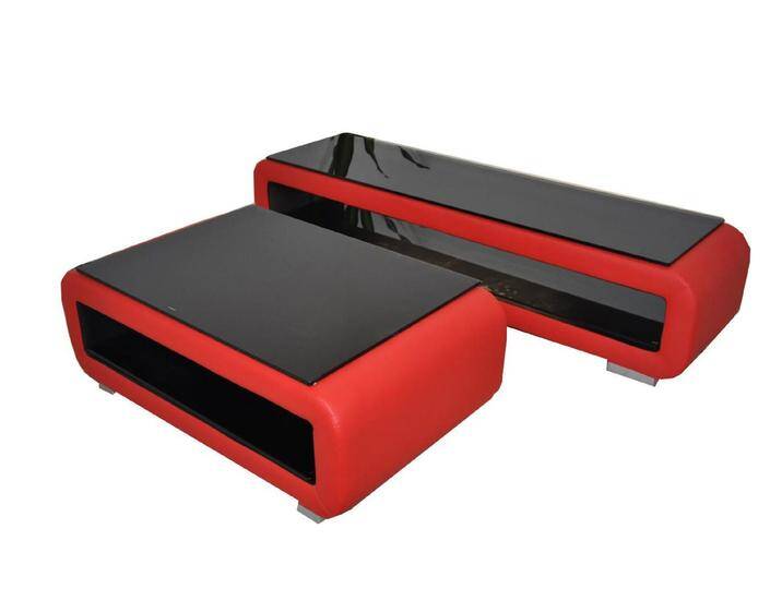 JVmoebel TV-Schrank Designer TV-Schrank Polster Leder Glas Modern Wohnzimmer RTV (Tisch CT9010 + RTV TS1010) Made in Europa, rot von OTTO