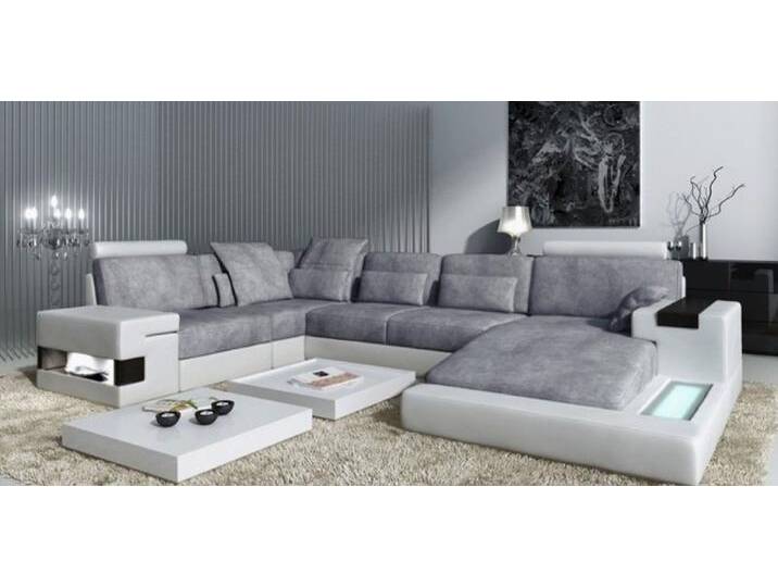 JVmoebel Wohnlandschaft Designer Beiges Sofa Couch Polster Wohnlandschaft Sofas Couchen, Made in Europa, grau, Ottomane Links - vor dem Sofa stehend von OTTO