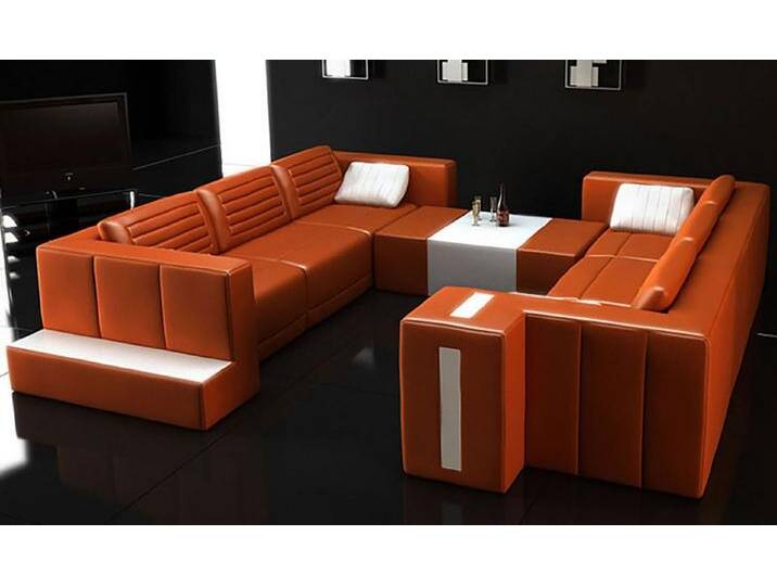 JVmoebel Wohnlandschaft Designer Sofa Couch Polster Leder Ecksofa Wohnzimmer Modern, 1 Teile, Made in Europa, orange, Variante A JVmoebel Wohnlandschaft Designer Sofa Couch Polster Leder Ecksofa Wohnzimmer Modern, 1 Teile, Made in Europa, orange, Variante A von OTTO