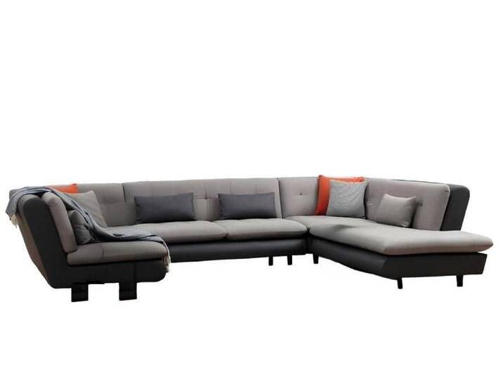 JVmoebel Wohnlandschaft Ecksofa U-Form Wohnzimmer Textil Material mit Kissen Modern Design, 5 Teile, Made in Europa, grau von OTTO