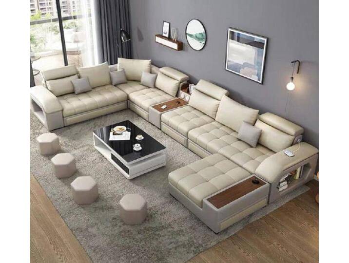 JVmoebel Wohnlandschaft Ecksofa U-form Sitz Möbel Wohnlandschaft Luxus Polster Modern, Made in Europa, beige, Ottomane Rechts - vor dem Sofa stehend von OTTO