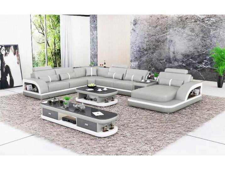 JVmoebel Wohnlandschaft Großes Ecksofa Wohnbereich XXL Sofa U-förmiges Ledersofa, Made in Europa, grau weiß, Ottomane Links - vor dem Sofa stehend JVmoebel Wohnlandschaft Großes Ecksofa Wohnbereich XXL Sofa U-förmiges Ledersofa, Made in Europa, grau weiß, Ottomane Links - vor dem Sofa stehend von OTTO