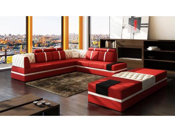 JVmoebel Ecksofa Design Sofa XXL L Form – Weiße Polster Couch Ecke Luxus, Made in Europa, rot, Lange Seite Rechts - vor dem Sofa stehend, rot/weiß von OTTO