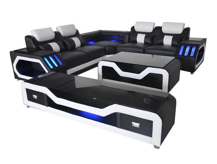 JVmoebel Wohnlandschaft Ledersofa Wohnlandschaft Eck Garnitur Design Modern Sofa mit USB +, Made in Europa, schwarz von OTTO