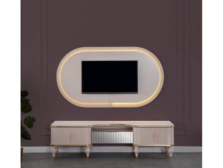 JVmoebel Wohnwand Beige Designer Wohnwand Set mit RTV-Lowboard und Wandpaneel, (2-St., 1x TV Ständer + 1x Wandpanel), Made in Europa, beige von OTTO