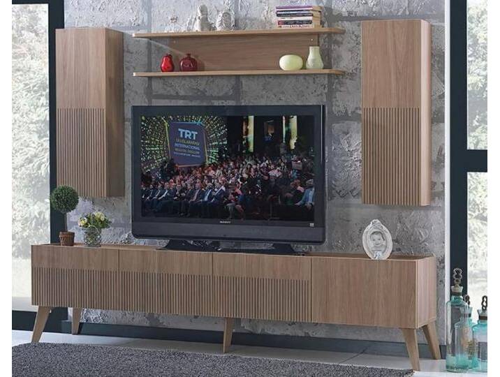 JVmoebel Wohnwand Braun Modern Wohnwand tv Wand Regal Fernseher Vitrine, (4-St., 4tlg Wohnzimmer Set (TV Ständer + 2x Wandschrank + Wandregal) von OTTO