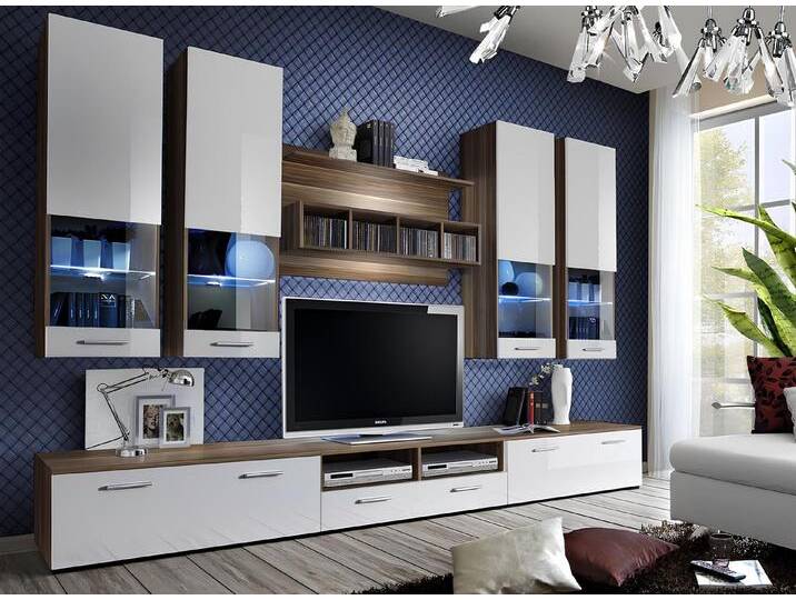 JVmoebel Wohnwand Designer TV-Halterung Lowboard Holz Wandschrank Luxus Möbel, (8-St., 3x TV-Ständer/Wandregal/4x Wandschrank), Made in Europa von OTTO