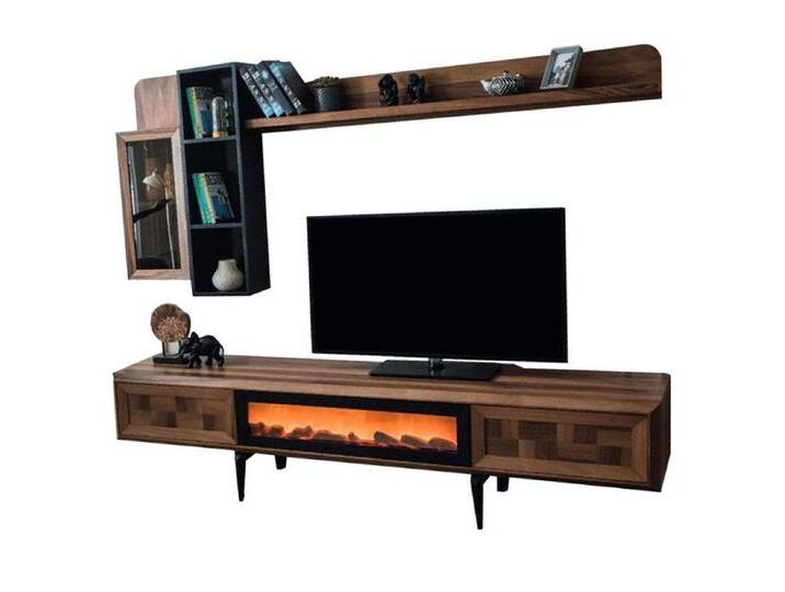 JVmoebel Wohnwand Designer TV-Regal Set in Braun mit LED-Beleuchtung aus Holz, (2-St., TV-Ständer/Regale), Made in Europa, braun von OTTO