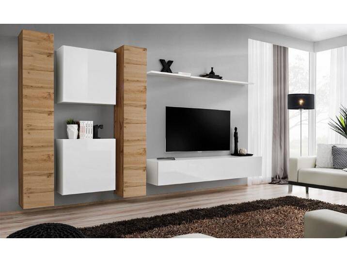JVmoebel Wohnwand Designer Wohnwand Set Weiß aus Holz - Komplettes Wohnzimmermöbel, (7-St., Wohnwand + TV Ständer + 4x Wandschrank + Wandregal) von OTTO