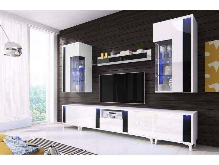 JVmoebel Wohnwand Hochglanz Schrankwand Wohnzimmer Schrank Vitrine Sideboard Wohnwände, (7-St), Made in Europa, weiß von OTTO