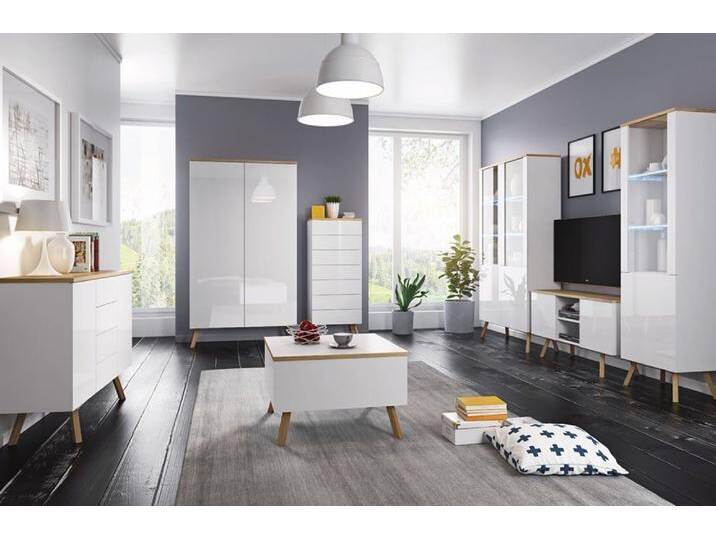 JVmoebel Wohnwand Hochglanz Wohnzimmer Vitrine Sideboard Schrankwand aus Holz, Made in Europa, weiß von OTTO