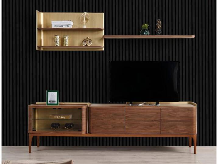 JVmoebel Wohnwand Holz Lowboard Set für TV, Sideboard und Regale in Braun, (2-St., 1x Lowboard + 1x Regale), Made in Europa, braun von OTTO