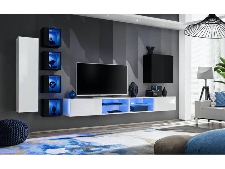 JVmoebel Wohnwand Luxuriöse 8-teilige Wohnwand mit TV-Ständer und Wandschrank, (8-St., 2x TV Ständer + 6x Wandschrank), Made in Europa, schwarz weiß von OTTO
