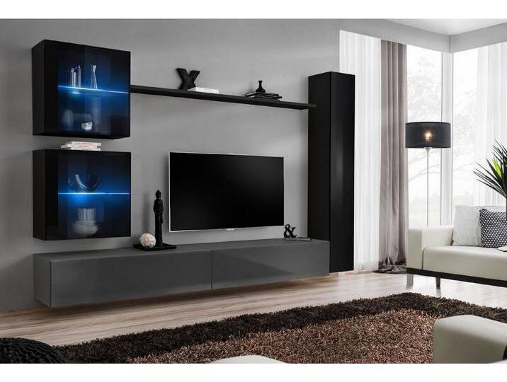 JVmoebel Wohnwand Luxuriöse Designer-Wohnwand in Schwarz für das Wohnzimmer, (7-St), Made in Europa, schwarz von OTTO