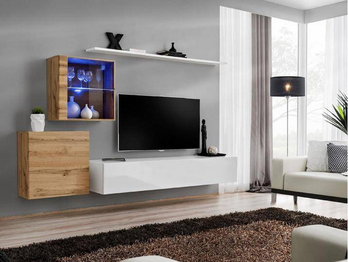 JVmoebel Wohnwand Luxuriöse Designer Wohnwand mit Vitrine und Regalen, (5-St., 1x Wohnwand + 1x TV Ständer + 2x Wandschrank + 1x Wandregal) von OTTO