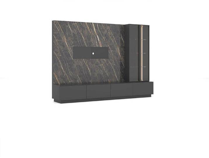 JVmoebel Wohnwand Luxuriöse graue Designer-Wohnwand aus Holz für das Wohnzimmer, (1-St., 1x Wohnwand), Made in Europa, grau von OTTO