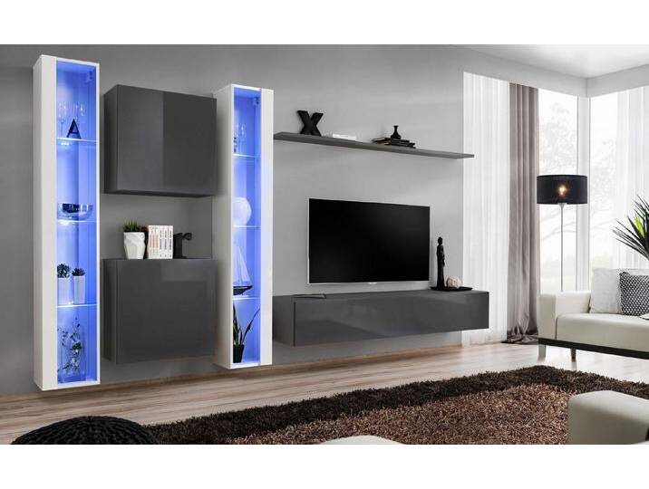 JVmoebel Wohnwand Luxuriöse graue Wandschrank-Hängervitrine für das Wohnzimmer, (7-St), Made in Europa, grau von OTTO