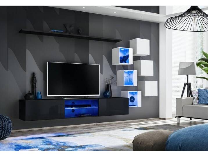 JVmoebel Wohnwand Luxuriöses Designer Set für moderne Wohnwände und Regale, (8-St., TV Ständer + 6x Wandschrank + Wandregal), Made in Europa, schwarz von OTTO
