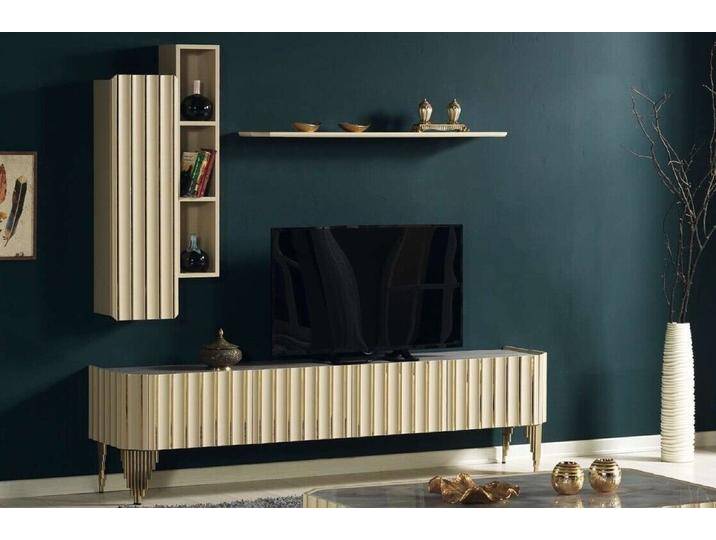 JVmoebel Wohnwand Modern Set Wohnzimmer Designer tv Ständer Regal Wandschrank, (3-St., TV Ständer/Regal/Wandschrank), Made in Europa, beige von OTTO