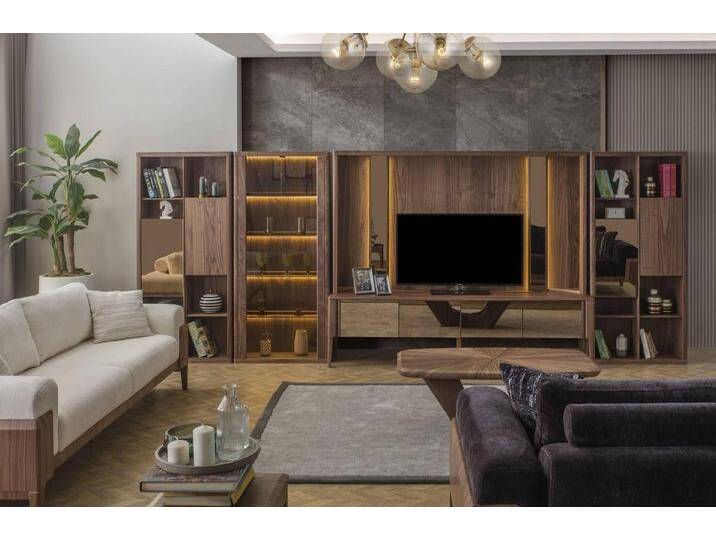 JVmoebel Wohnwand Moderne Braune Wohnwand mit LED-Regalen für das Wohnzimmer, (4-St., Nur Wohnwand), Made in Europa, braun von OTTO