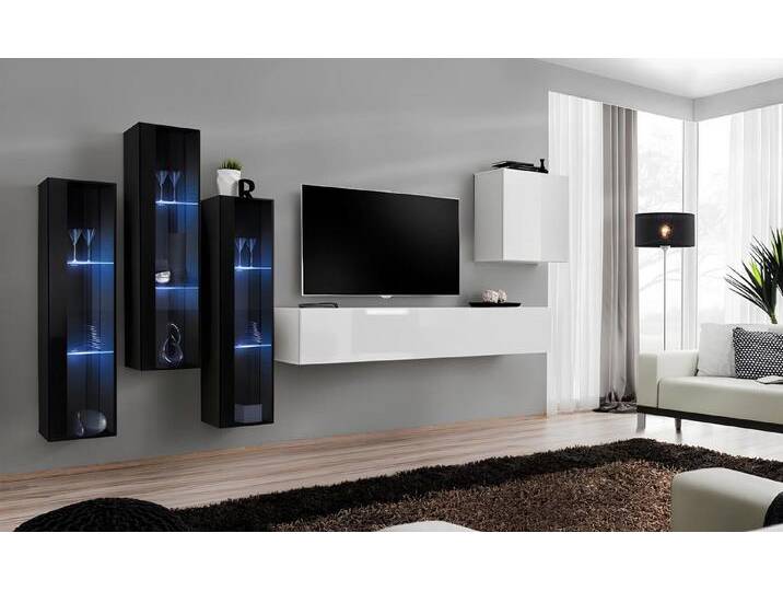 JVmoebel Wohnwand Moderne Hochglanz Wohnwand 5-teiliges Wohnzimmermöbel-Set, (6-St., Wohnwand + TV Ständer + 4x Wandschrank), Made in Europa, weiß von OTTO