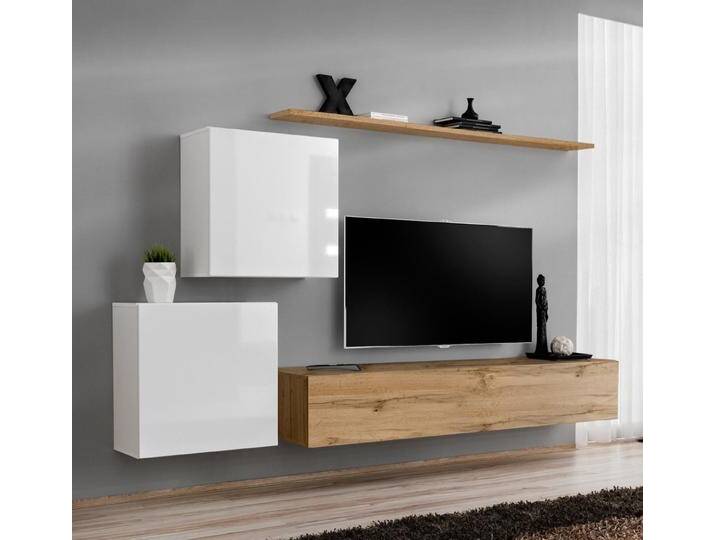 JVmoebel Wohnwand Moderne TV-Wohnwand 4tlg. Designer Sideboard für Wohnzimmer, (5-St., 1x Wohnwand + 1x TV Ständer + 2x Wandschrank + 1x Wandregal) von OTTO