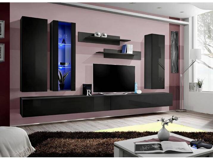 JVmoebel Wohnwand Moderne Wohnzimmerkombination mit TV-Ständer und Wandregal, (8-St., 1x Wohnwand+2x TV Ständer+1x Hänge Vitrine+2x Wandschrank+2x Wandregal) von OTTO