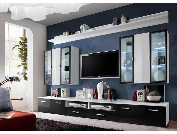 JVmoebel Wohnwand Moderner Designer TV-Ständer aus Holz für das Wohnzimmer, (7-St., 3x TV-Ständer/2x Regal/2x Wandschrank), Made in Europa, weiß von OTTO