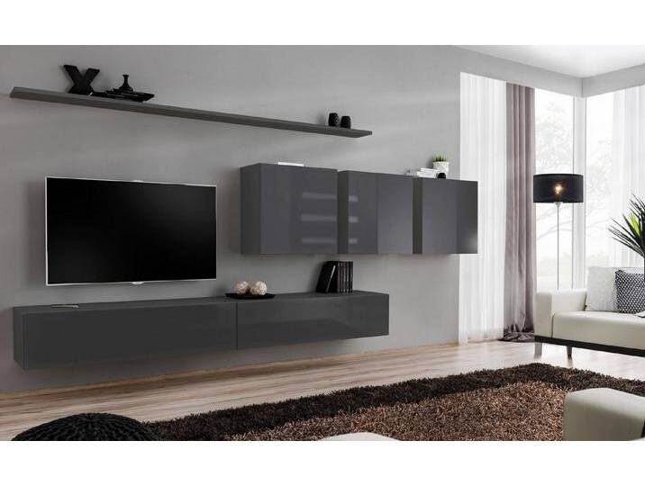 JVmoebel Wohnwand Modernes Wohnzimmer Set in Grau - Designer TV Möbel und Sideboard, (8-St., Wohnwand + 2x TV Ständer + 3x Wandschrank + 2x Wandregal) von OTTO