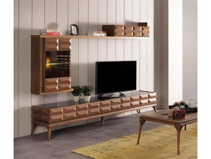 JVmoebel Wohnwand Sideboard Wandschrank TV Wohnwand Lowboard Wandregal mit LED Hochglanz, (2-St., Sideboard + Wandschrank), Made in Europa, braun von OTTO