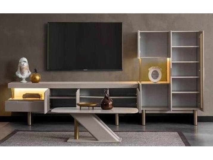 JVmoebel Wohnwand TV-Ablage Wohnwand Fernsehmöbel TV-Kommode Fernsehtisch, (2-St., RTV + Seitenschrank), Made in Europa, grau von OTTO