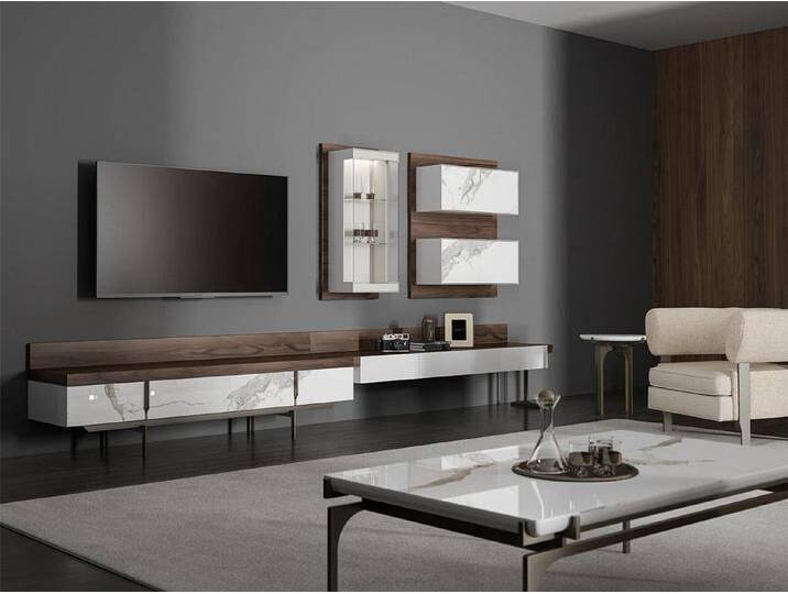 JVmoebel Wohnwand TV Ständer Sideboard Wandschrank Wohnzimmer Hänge Vitrine modern, (3-St., 1x TV-Ständer + 1x Hänge Vitrine + 1x Wandschrank) von OTTO