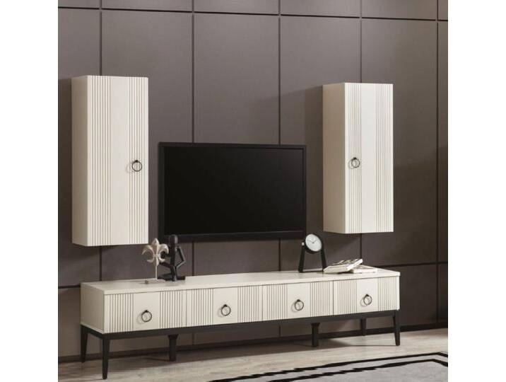 JVmoebel Wohnwand Wohnzimmer Set Modern Designer TV-Ständer und 2x Wandschrank Sofort, (3-St., TV Ständer, 2x Wandschrank), Made in Europa, weiß von OTTO