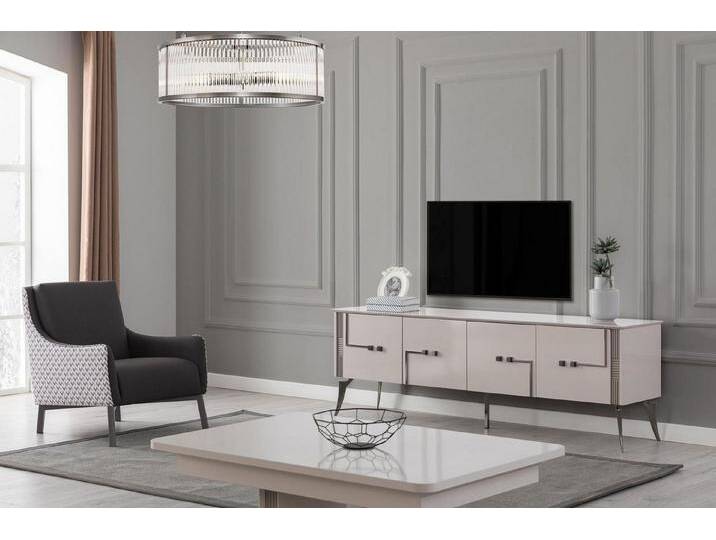 JVmoebel Wohnzimmer-Set Beiger Designer Couchtisch & TV-Schrank aus Holz, 2-teilig, (2-St., 1x Couchtisch + 1x TV-Schrank), Made in Europa, beige von OTTO