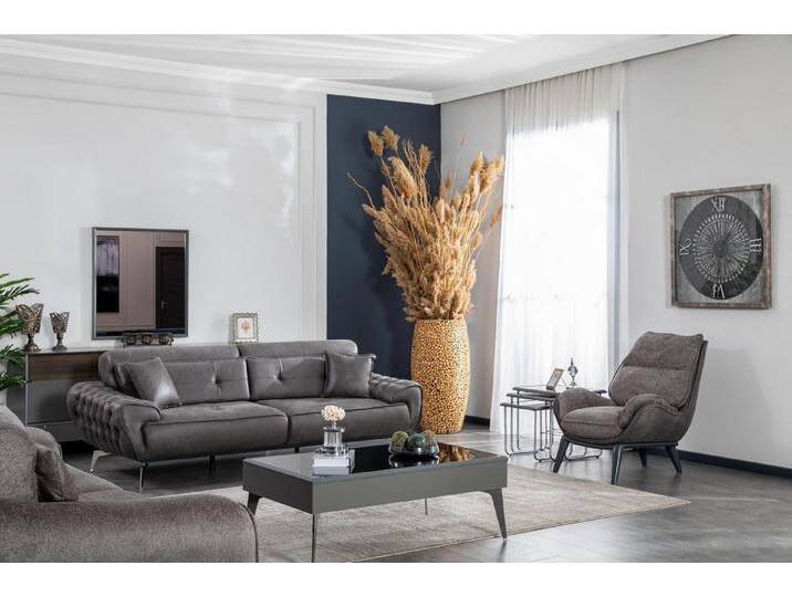 JVmoebel Polstergarnitur Beistelltisch Set mit 3 + 1-Sitzer und Couchtisch Design, (4-tlg., Nur 3 Sitzer + Sessel + Couchtisch + Beistelltisch) von OTTO