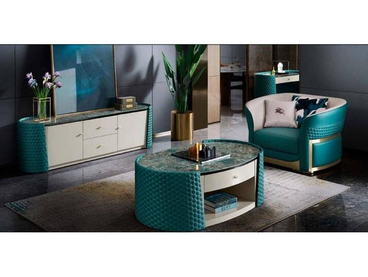 JVmoebel Wohnzimmer-Set Couchtisch Unterschrank Holz Leder Turkis Modern Neu 2tlg. Design, (2-St., Wohnzimmer-Set 2tlg), Made in Europa, grün von OTTO