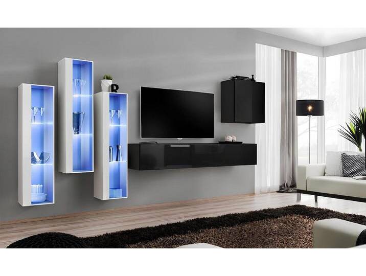 JVmoebel Wohnwand Designer Wandschrank Set in Schwarz – 5-teiliges TV Möbel Set, (6-St., 1x Wohnwand + 1x TV Ständer + 4x Wandschrank), Made in Europa von OTTO