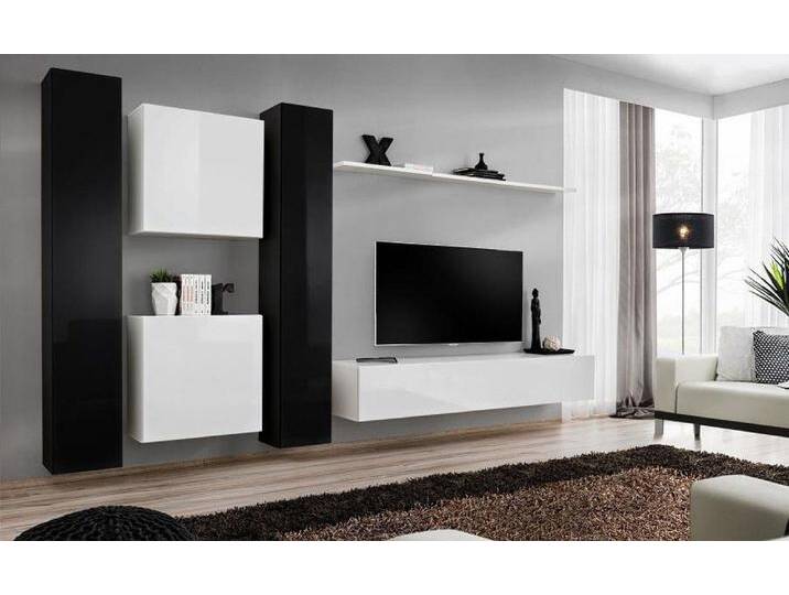 JVmoebel Wohnzimmer-Set Designer Wandschrank in Weiß für das stilvolle Wohnzimmer, (7-St., 1x Wohnwand + 1x TV Ständer + 4x Wandschrank + 1x Wandregal) von OTTO