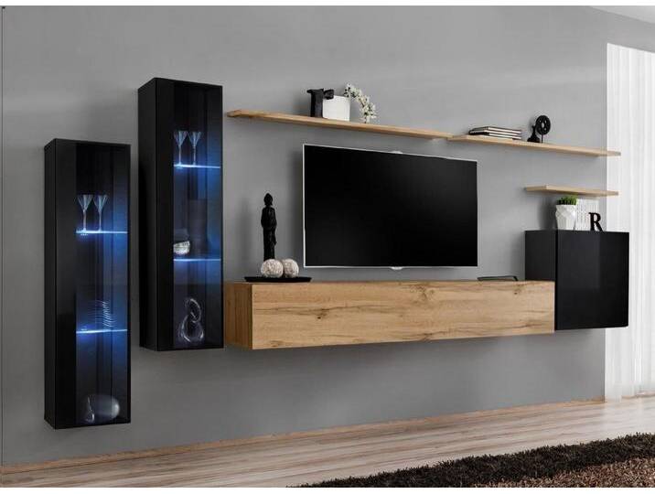 JVmoebel Wohnwand Designer Wohnwand Braun Sideboard Wandschrank für Wohnzimmermöbel, (8-St., 1x Wohnwand + 1x TV Ständer + 3x Wandschrank + 3x Wandregal) von OTTO