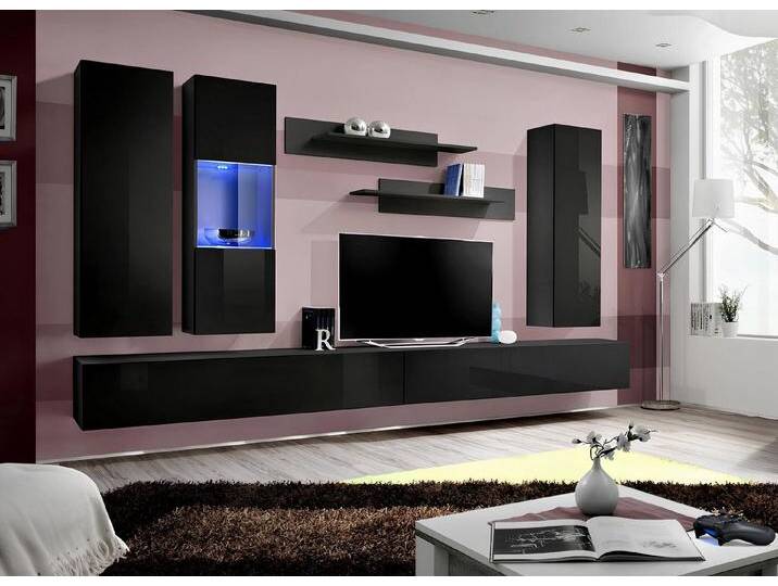 JVmoebel Wohnwand Designer Wohnwand Set für das Wohnzimmer mit TV-Ständer, (8-St., 1x Wohnwand+2x TV Ständer+1x Hänge Vitrine+2x Wandschrank+2x Wandregal) von OTTO