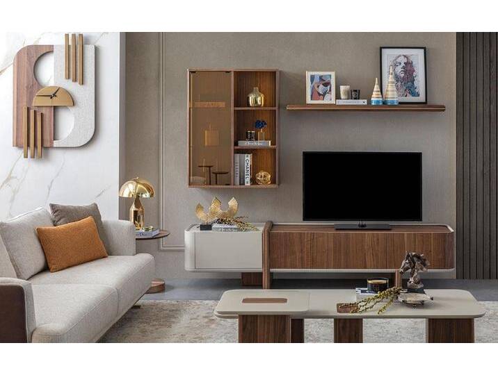JVmoebel Wohnwand Designer Wohnwand für das Wohnzimmer – Moderner Wandschrank & Regal, (RTV / Regal / Wandschrank), Made in Europa, braun von OTTO