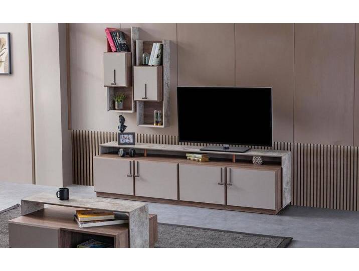 JVmoebel Wohnzimmer-Set Grau TV Lowboard Wandschrank Sideboard für das Wohnzimmer, (2-St., 1x TV Ständer + 1x Wandschränke), Made in Europa, grau von OTTO