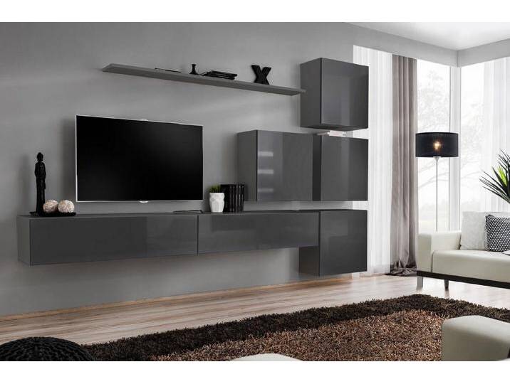 JVmoebel Wohnwand Grau Wohnwand im modernen Design für das Wohnzimmer Luxus-TV-Ständer, (8-St., 1x Wohnwand + 2x TV Ständer + 4x Wandschrank + 1x Wandregal) von OTTO