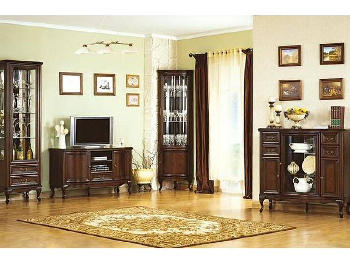 JVmoebel Wohnzimmer-Set Italienisches Wohnzimmer Möbel Set 4-teilig Vitrine Kommode RTV, Made in Europa, braun von OTTO