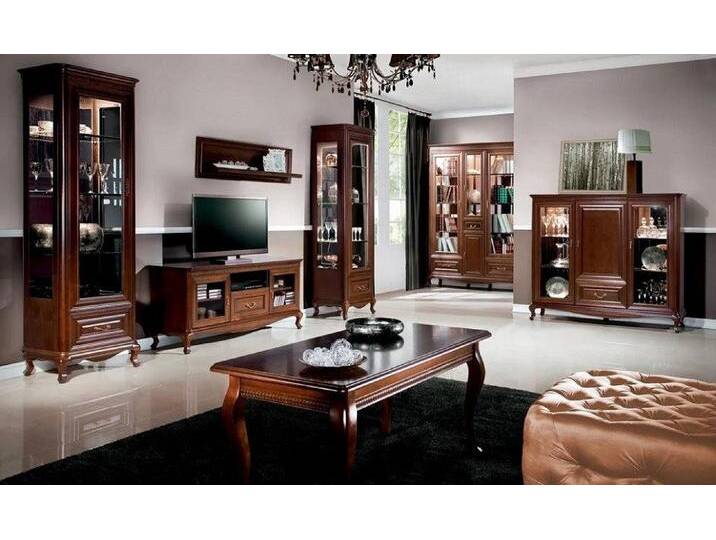 JVmoebel Wohnzimmer-Set Klassische Komplette Wohnwand 2x Vitrine Holzmöbel Kommode Wohnzimmer, (4-St., 4tlg Wohnzimmer Set (TV-Lowboard + 2x Vitrine + Kommode) von OTTO