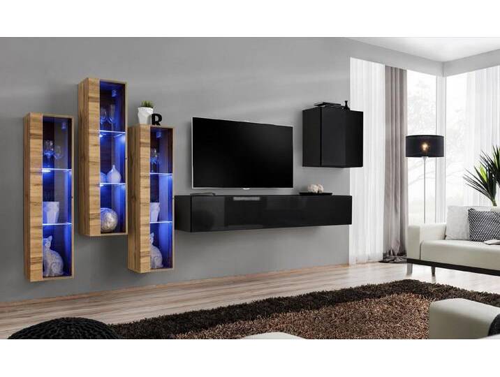 JVmoebel Wohnwand Luxuriöse Hochglanz-Wohnwand in Schwarz für Ihr Wohnzimmer, (6-St., 1x Wohnwand + 1x TV Ständer + 4x Wandschrank), Made in Europa von OTTO