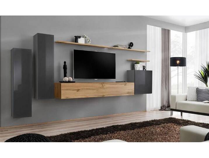 JVmoebel Wohnwand Luxuriöse Wohnwand aus Holz für stilvolles Wohnzimmer mit TV Ständer, (8-St., 1x Wohnwand + 1x TV Ständer + 3x Wandschrank + 3x Wandregal) von OTTO
